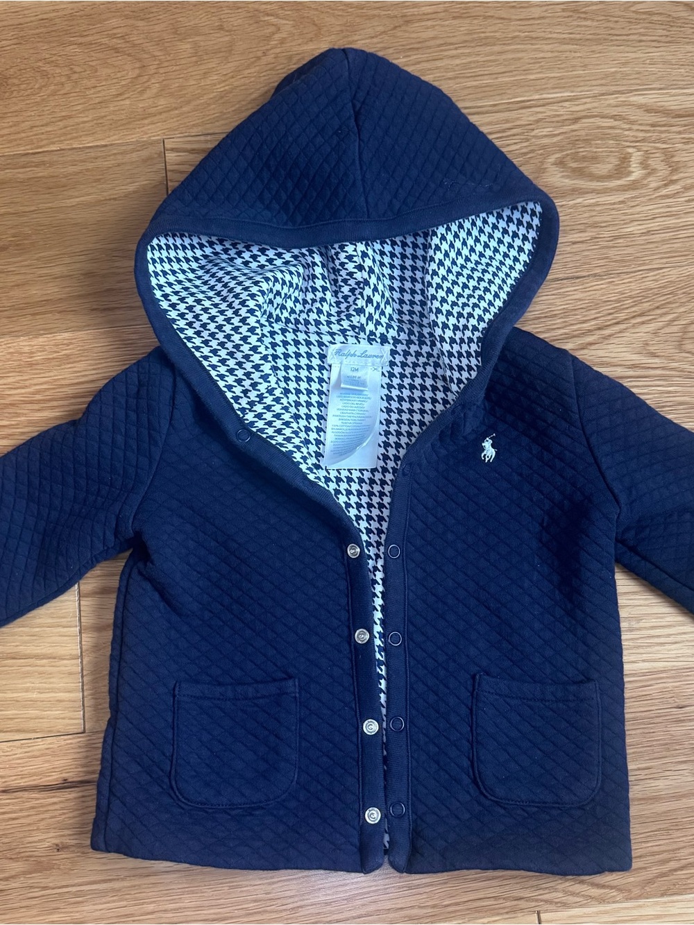 Ralph Lauren Reversible Kids Sweater Blue Quilted and Houndstooth Print